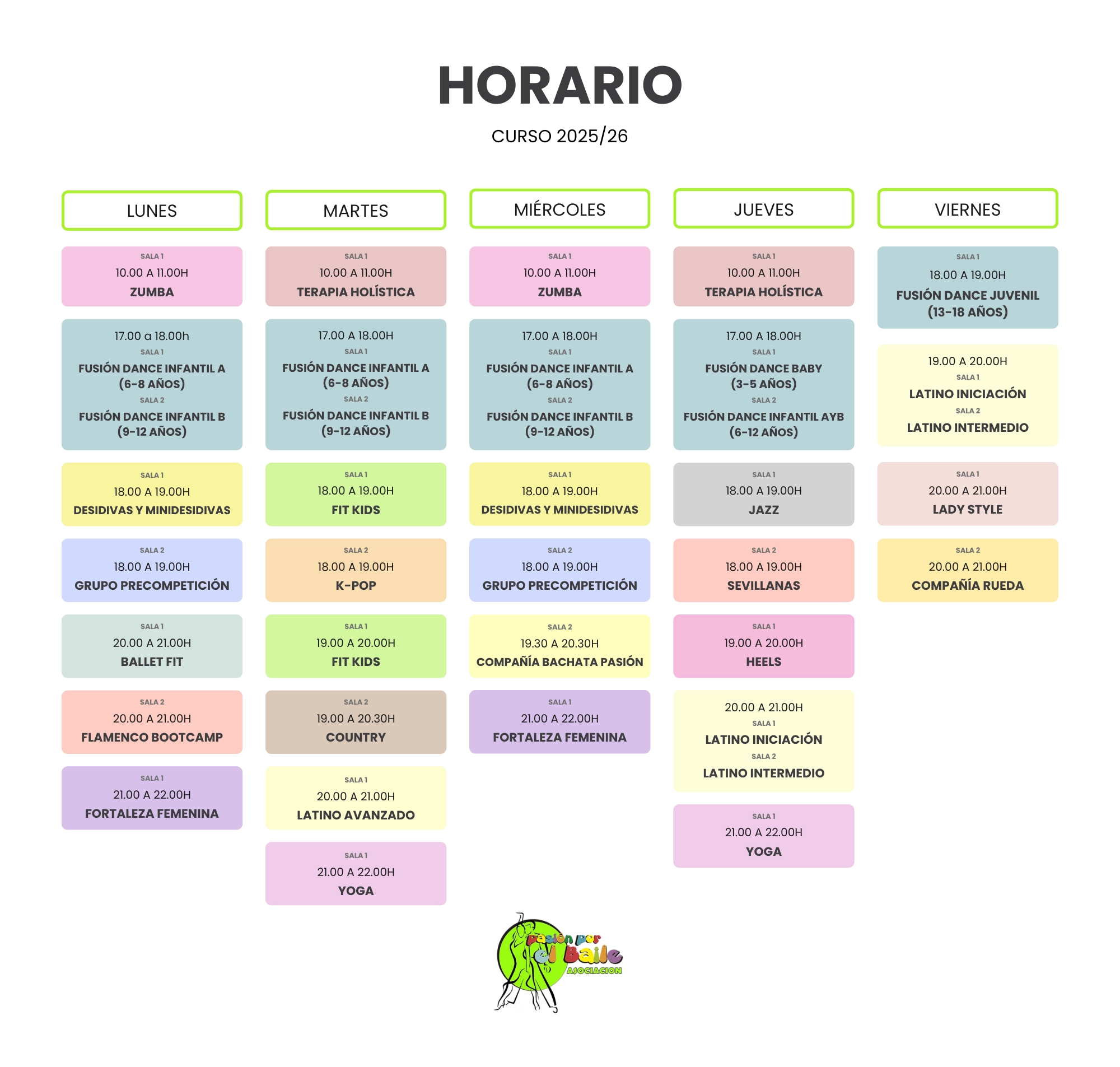 HORARIO 2025 PASIÓN POR EL BAILE WEBP Horarios año 2025